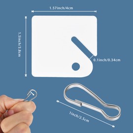 100Pcs White Plastic Hanging Tags with Metal Snap Hooks Plastic Square Hanging Tags Blank Identify Key Tag Writable Frosted Slotted Key Tags for Home Office Garage Cabinets