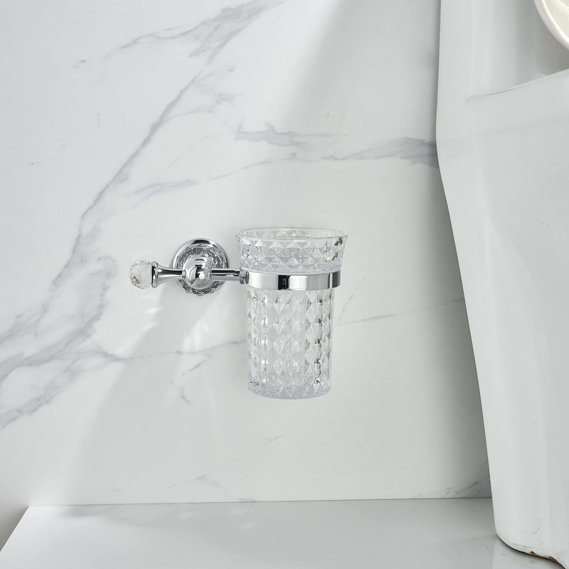 WOLIBEER Crystal Toilet Brush Holder, Chrome Toilet Cup Set with
