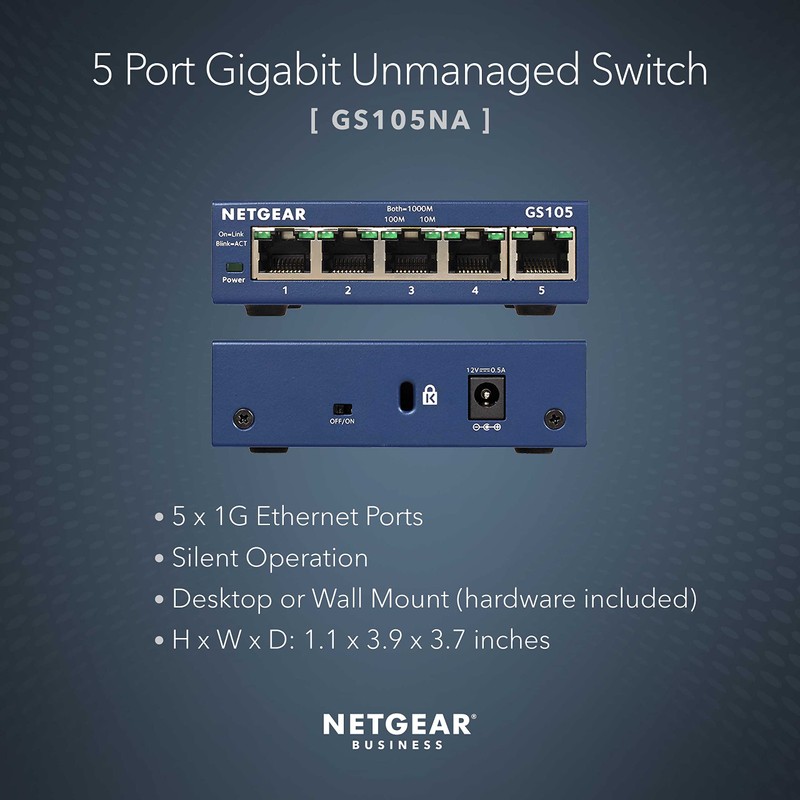 Netgear 5 x Gigabit Ethernet Ports Fast Auto Switching Connection,