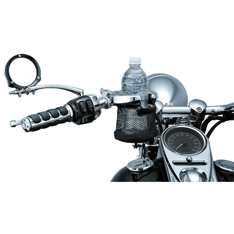 Kuryakyn 1422 Motorcycle Handlebar Accessory: Drink/Cup Holder with Mesh Basket,