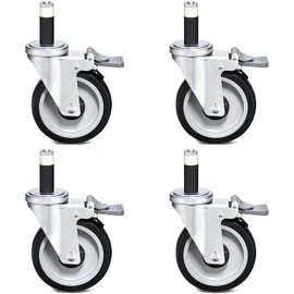 StorageMax 5” Swivel Caster Wheels for Wire Shelving, Industrial Grade with Brake, Adjustable Fit for 1” Post (Outside Diameter), 600 Lbs. Capacity per Caster, Set of 4