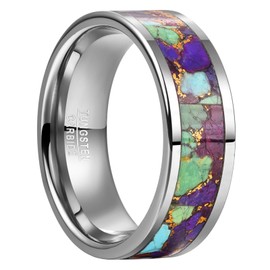 VAKKI 8mm Tungsten Ring for Men Copper Purple Turquoise Inlay Tungsten Carbide Engagement Wedding Band for Men Women Comfort Fit Size S