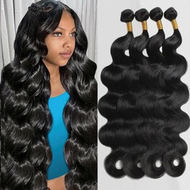 Human Hair Body Wave 4 Bundles 20 22 24 26 Inch 12A 100% Unprocessed Myanmar Soft and Full Double Welf Quick Wave Natural Color Human Hair Extensions for Women