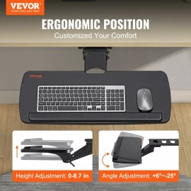 VEVOR Keyboard Tray Under Desk, Height and Angle Adjustable Ergonomic Keyboard/M