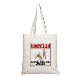 Coralgraph Inc TB944 Beware of the Animal Welfare Worker Novelty Present Gift Printed Eco-Friendly Stylish Long Handled Tote Shoulder Bag