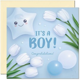 Congratulations New Baby Card - It's a Boy - Baby Shower Cards 145mm x 145mm