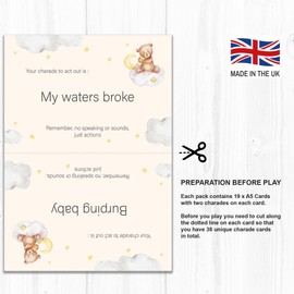 Olivia Samuel Baby Shower Charades Game with Winner Certificate – Includes 38 Charades – Unisex – Made in the UK