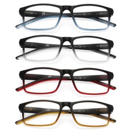 MODFANS Reading Glasses 4 Pack, Blue Light Blocking Readers, Anti Glare, UV Protection, Lightweight Comfortable Unisex Two-Tone Frames with Spring Hinge, Rectangular Design 2.25