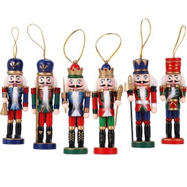 6Pcs Christmas Nutcracker Ornament Mini Nutcracker Soldier Figures, 4.8 Inch Traditional Painted Wooden Nutcracker Doll, Christmas Tree Hanging Decorations, Fireplace Tabletop xmas Decorations Indoor