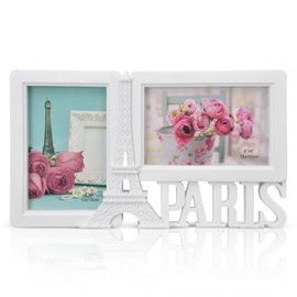 Cyrank Wooden Picture Frame for 2 Photos Foldable Double Picture Frame Eiffel Tower Love Picture Frame Made of Metal for Office Desk Ornaments 10.2 x 15.2 cm for Family, Wedding, Girls, Boys