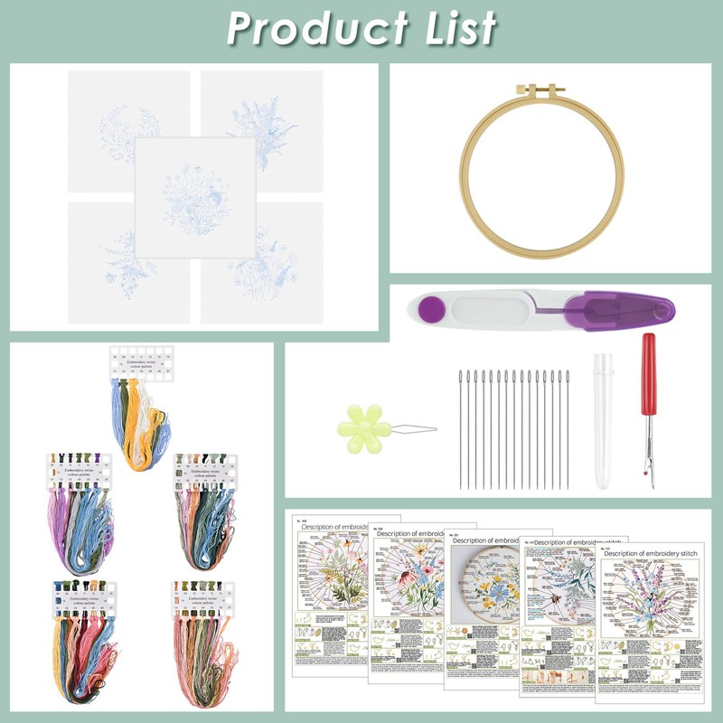 ERKOON Embroidery Kit for Beginners, 5 Sets Flower Cross Stitch
