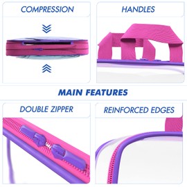 Clear Compression Packing Cubes 3 Set - Bags for Travel - Luggage Cube Organizer - Mix Pink and Purple