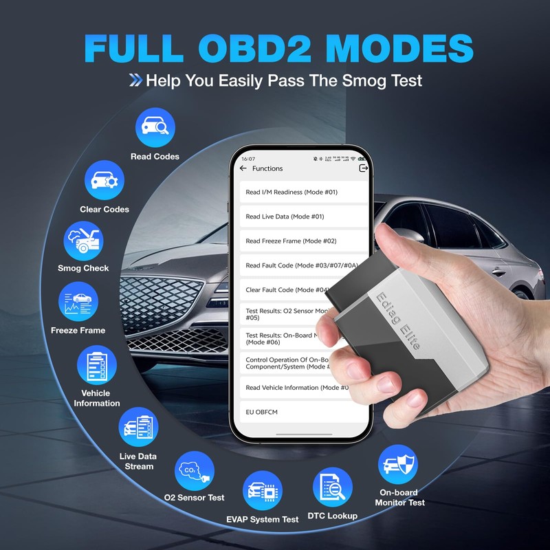 Ediag Elite KINGBOLEN Bluetooth OBD2 Scanner, Lifetime Free Update Bi-Directional