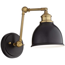 Barnes and Ivy Sania Modern Industrial Swing Arm Wall Mount Lamp Black Adjustable Antique Brass Metal Hardwire Light Fixture for Bedroom Bedside House Reading Living Room Home Hallway Dining
