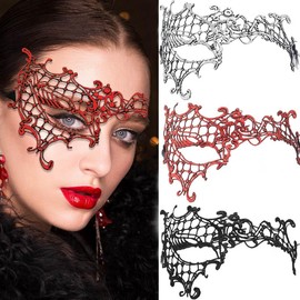 Haomye Masquerade Mask Black Lace Masks Venetian Eye Mask for Rave Mardi Gras Costume (silver)