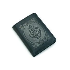 Biddy Murphy Irish Leather Wallet Black Celtic Design Tri-Fold Made in Ireland