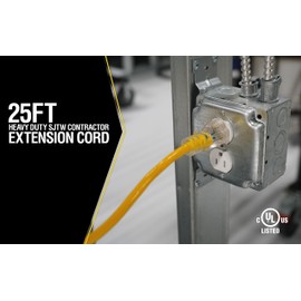 Southwire Yellow Jacket Heavy Duty Extension Cord - Reliable Outdoor Power for Tools & Equipment - Lighted End with Weather Resistant SJTW Jacket - 25 Foot