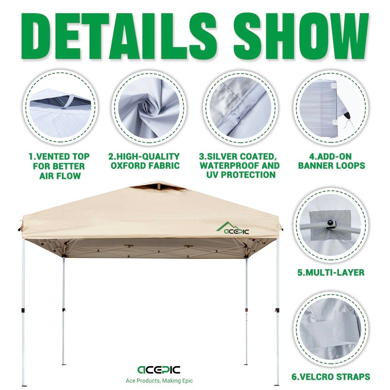 ACEPIC 10x10 Canopy Replacement Top Cover with Air Vent,UPF 50+