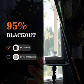 MYSKY HOME Black Boho Floral Blackout Curtains 84 inch Length 2 Panels Set for Living Room Thermal Insulated Black Out Energy Saving with Bird Patterned Grommet Drape for Dining Room, 52" x 84"