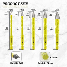 Skewed Head Eccentric Drill Bits Set - SANLEETEK Masonry Drill Bit Set for Wood Plastic Masonry Ceramic Tile Concrete Marble 10pcs 5mm*2+6mm*4+8mm*2+10mm+12mm, Quick Change Hex Shank