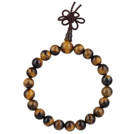 KYEYGWO Mala Prayer Beads Bracelet for Woman, Semi Precious Solid Color Round Stretch Bracelets, Tiger's Eye Stone
