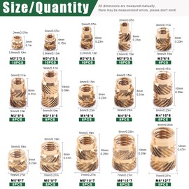 Keadic Pack of 110 M2 M3 M4 M5 M6 Brass Embedding Nut Assortment Kit Female Thread Brass Knurled Nuts Thread Heat Set for Fixing Fixing Injection Moulding and Printing 3D Printer