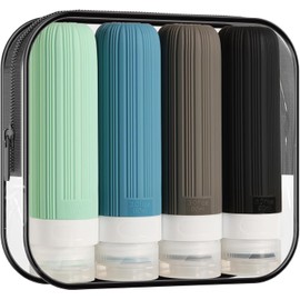 Juego de 4 Botellas de Viaje de Silicona, Botellas Dispensadora de Silicona a Prueba de Fugas de 90 ml, Aprobados por la TSA, Sin Bpa, Reutilizables, Empacables, Accesorios para Kit de Viaje