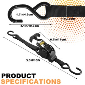 DAJAVE 2 Pack 1 Inch Retractable Ratchet Straps Heavy Duty 10FT Self Retracting Tie Down Straps with S Hook, 1500 LBS Break Strength, Auto Retract Ratchet Straps for Motorcycle, ATV, Cargo,Truck