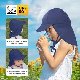 Durio Unisex Children's Peaked Cap with Neck Protection Baby Sun Hat UV SPF50+ with Ties Toddler Summer Hat, navy