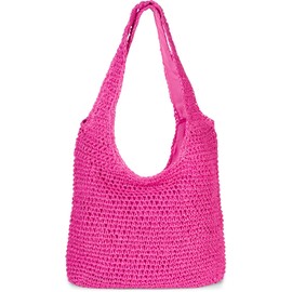 styleBREAKER Ladies Paper Straw Bag with Long Wide Handles, Beach Bag, Shoulder Bag, Braided Bag 02012397, Colour:Pink-