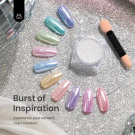 Beetles Silver Aurora Chrome Nail Powder Pearl Mirror Effect 1g Chrome Powder for Gel Nail Polish Silver Manicure Crome Nails Glazed Nails Art Design Gift for Women