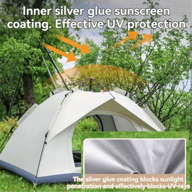 Camping Tent, Camping Automatic Quick Open Tent, Portable Windproof Tent, Easy Setup, Suitable for Outdoor, Beach, Hiking, Traveling (Beige, 3-4 Person)