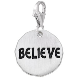 Sterling Silver Tag- Believe Charm With Lobster Claw Clasp, Charms for Bracelets and Necklaces