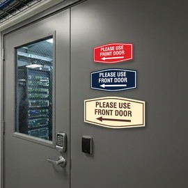 Fancy Please use front door left arrow Sign | Wall or Door Sign (Black) - Large