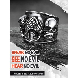 FaithHeart Stainless Steel Skull Rings Gothic Punk Death Skull Skeleton Cocktail Party Biker Statement Ring Size 11