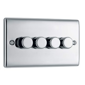 BG Electrical Quadruple Dimmer Light Switch, Brushed Steel, 2-Way, 400 Watts