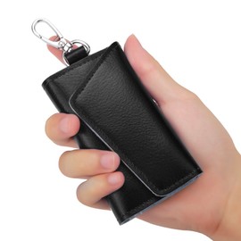 BAKUN Compact Leather Car Key Case, Key Holder Key Organizer Wallet, With 6 Hooks(Black)