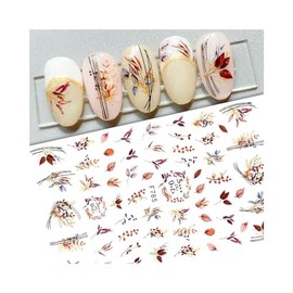 Leaf Maple Bird Autumn Ginkgo Guava Fruit Palm Ash Oak Yew Nail Decal Sticker F785 Nail Wraps Art Stickers Manicure Supplies for Women for Home Nails Full Long Lasting Easy Apply and Remove