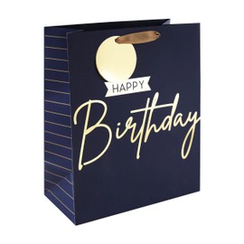 Eurowrap Blue and Gold Happy Birthday Gift Bag With Gift Tag - Gift Bag for Him, Birthdays, Kids, Boys - Stylish Bright Mens Happy Birthday Gift Wrap Occasion Present - Large Size
