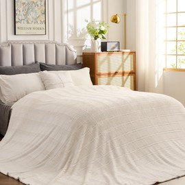 Oversized King Fleece Blanket 120x138 Inches, Seamless Soft Cozy 3D Jacquard Flannel Blanket 10'x11.5' Extra Large for Bed, Sofa, Couch, Travel & Camping, California King Throw, Beige