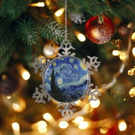 Starry Night Ornament Van Gogh Decoration Christmas Tree Silver Snowflake Hanging Ornament