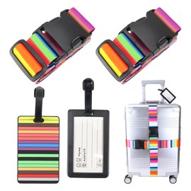 Pack of 2 Luggage Straps with 2 Luggage Tags Suitcase Strap Colourful Luggage Strap Travel Accessories Suitcase Strap Adjustable Multifunctional Luggage Strap for Suitcase Webbing Suitcase Straps