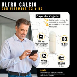 ULTRA Calcio + K2 | Con MCT aceite de coco | 680 mg por Porción | 150 Cápsulas