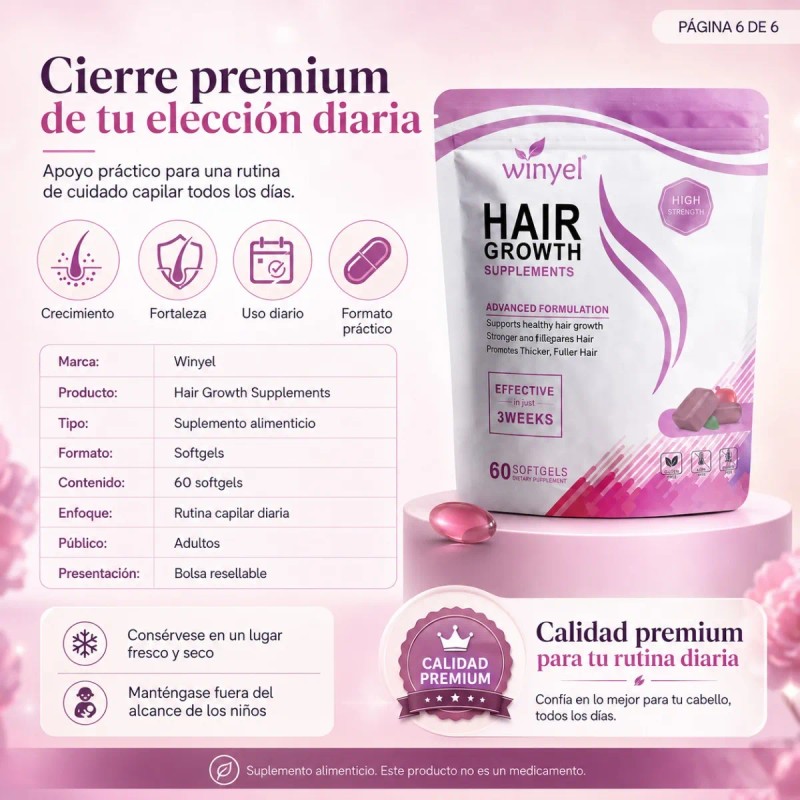 Suplemento Hair Growth 60 Softgels De Alta Absorción