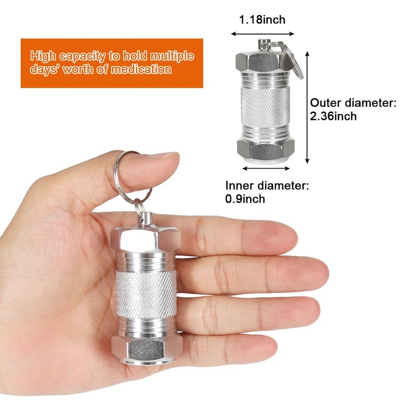 Shintop 2PCS High Capacity Aluminum Container Keychain Waterproof Pill Container