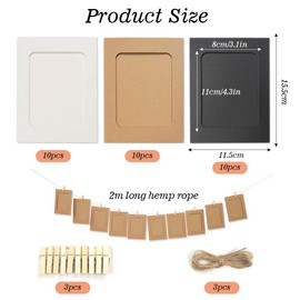 GIDWRIY Pack of 30 Photo Garland Decoration, Photo Chain, Paper Picture Frame with Clips and Lead, Cardboard Photo Frame 6 Inches, Kraft Paper Picture Frame, Cardboard, Photo Curtain for Hanging