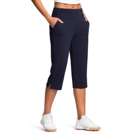 ISEEGZ 18" Dressy Capri Pants for Women High Waist Stretch Womens Golf Capris Pants for Summer with Pockets Work Casual Navy