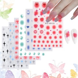 Summer Smudge Gradient Nail Art Sticker Decals 3D Self-Adhesive Little Cloud Love Heart Design Nail Decals Nail Art Supplies Heart Nail Art Sticker Decoration for Women Manicure Accessories Supplies