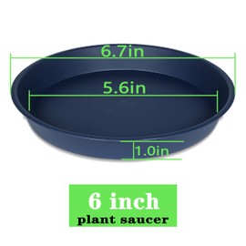 Bleuhome 6 Pack Plant Saucer Drainage Tray, Plastic Plant Water Tray, 6 inch Flower Saucers for Indoors, Plant Dishes for Pots Base (6 inch, Blue)