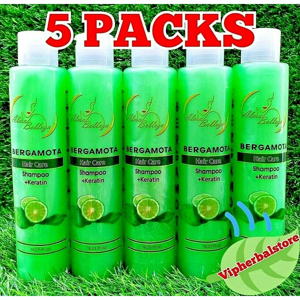 5 Packs BERGAMOTA Shampoo + KERATINA 16.2 oz ea Stop Hair Loss Stimulate Growth